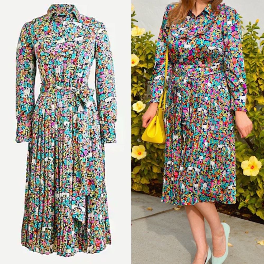 J. Crew pleated midi dress with goat print